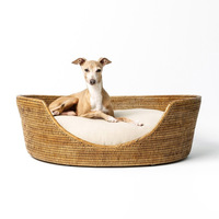 Panier de couchage pour animaux de compagnie en rotin tressé à la main, pour chiens et chats