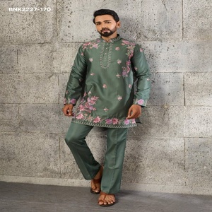 Kurta y Pantalón para Hombre de Alta Calidad Japonesa con Bordado Floral Multihilo y Secuencial, de Longitud Media y Manga Larga - Proveedor Indio - Product Image 1