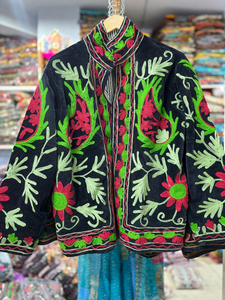 Designer Suzani Short <b>Velvet</b> <b>Jacket</b> Floral Embroidery Handmade <b>Women</b> Ethnic Boho Traditional Open Front Outerwear Coat - Product Image 2