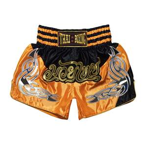 Pantalones cortos de Muay Thai con logo personalizado, tela satinada, ligeros, transpirables, con cintura elástica, para entrenamiento en el gimnasio, para hombres y mujeres, para fitness. - Product Image 5