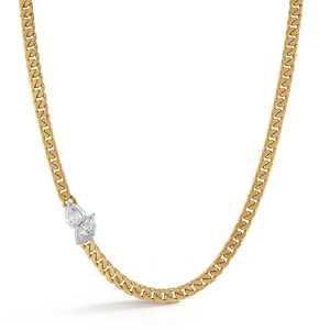 Collier superposable en or 14K 18K avec diamant de laboratoire 1 carat taille poire et marquise, chaîne maille cubaine Stevie, prix usine B2B en gros - Product Image 1