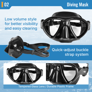 Máscara Profesional de Buceo Libre de Bajo Volumen con Dos Lentes y Revestimiento de Espejo, Gafas de Snorkel, Logotipo Personalizado, OEM, ODM, Venta al por Mayor de Fábrica - Product Image 3