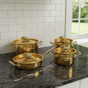 Hand-Hammered Gold <b>Stainless</b> <b>Steel</b> Eco-Friendly Pot Pan <b>Set</b> Heavy Duty Decorative <b>Cookware</b> Casserole Saucepan Ornate Europe - Product Image 1