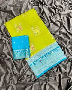 Sari en soie jacquard imprimé Pashmina de créateur – Spécial Marché International - Product Image 1