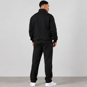Custom Private Label Black Tracksuit <b>Men</b> <b>Half</b> <b>Zip</b> <b>Sweatshirt</b> Jogger Sports Set - Product Image 5