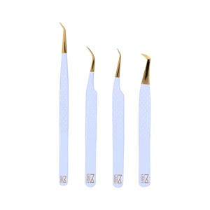 Ensemble de 4 pinces à cils en acier inoxydable durables et réutilisables, pointe en fibre incurvée, pour extensions de cils volumineux, outil de beauté, logo personnalisé - Product Image 4