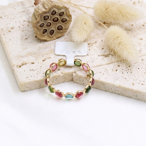 Anillo de Eternidad con Bisel de Turmalina Multicolor Ovalada Natural en Oro Amarillo de 18K, Venta al Por Mayor, Memoria Jewels - Product Image 6