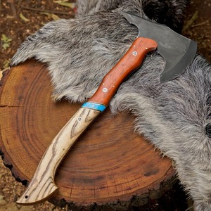 Custom Handmade Bushcraft <b>Axe</b> with Ash & Paddock Wood <b>Handle</b> | 1095 High Carbon Steel Outdoor Hatchet - Product Image 4