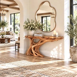 Console d'entrée en bois, table d'appoint étroite de style farmhouse, table derrière le canapé, buffet haut de gamme en bois massif de style Wabi Sabi - Product Image 3