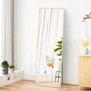 กระจกตกแต่งแบบเต็มตัว ทำมือ ทนทานต่อการแตก ขนาด 59"x16" สีทอง รูปทรงสี่เหลี่ยมผืนผ้า สำหรับตั้งพื้น - Product Image 1