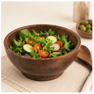 Bol à salade en bois d'acacia artisanal écologique, grand bol à fruits en bois massif pour une cuisine moderne et une décoration de style farmhouse - Product Image 2