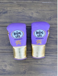 Guantes de Boxeo Personalizados No Boxing No Life Canelo, Color Morado y Dorado, de Cuero Vacuno Auténtico, para Entrenamiento de MMA, con Cordones, Ligeros y Transpirables - Product Image 1