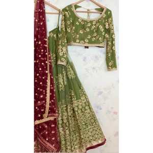 FILET ATTRACTIF SEQUENCE TRAVAIL LEHENGA CHOLI AVEC DUPATTA PERROQUET VERT - Product Image 3