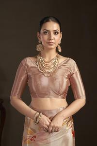 Sari en crêpe de soie à imprimé numérique floral prêt-à-porter avec chemisier cousu, sari traditionnel indien - Product Image 6