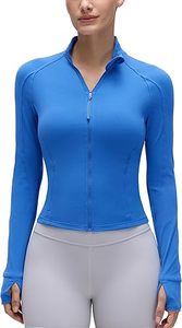 Top Corto Azul para Mujer, Manga Larga, Cuello Alto, Transpirable, Poliéster, Deportivo, Color Sólido, Corte Ajustado, Diseño Pullover - Product Image 3