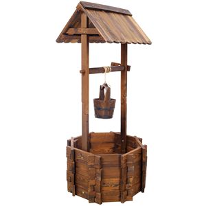Jardinière rustique en bois de 20 pouces avec seau suspendu, décoration extérieure pour patio, jardin ou cour, pots et jardinières à fleurs - Product Image 2