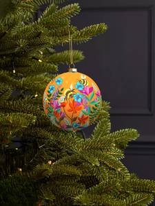 Boule de Noël en papier mâché kashmiri peinte à la main – Motif coccinelle florale - Product Image 2