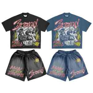 Ensemble de shorts d'été streetwear pour hommes, 100% coton, légers, respirants, avec logo personnalisé sérigraphié, effet délavé à l'acide, vente en gros fabricant - Product Image 1
