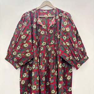 Vestido Midi Informal para Mujer, 100% Algodón Tejido, Estampado Floral Liso/Sólido, Detalles Estructurales, Manga Corta, Cintura Imperio, Estilo Babydoll - Product Image 1