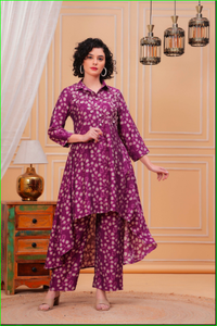 ชุดคุรตะปักมือสีม่วงแบบอสมมาตร - Product Image 5