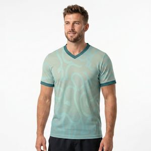 T-shirt à manches courtes pour homme, col en V, avec motif abstrait, respirant, en polyester tricoté, vêtements décontractés - Product Image 1
