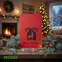 ANN HANDICRAFT MC089 Tarjeta de Felicitación 3D Pop-up 'Gracias' con Diseño de Ciervo Navideño en el Bosque, Grabado en Relieve, Impresión Offset, Acabado Mate