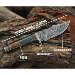 10 couteaux de chasse uniques en acier Damas faits à la main avec étui en cuir - Product Image 2