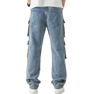 Pantalones Cargo de Mezclilla Casuales para Hombre, Corte Regular, Multibolsillos, Detalle de Botones, Lavado Medio, Secado Rápido, Transpirables, 100% Algodón, Peso Medio - Product Image 1