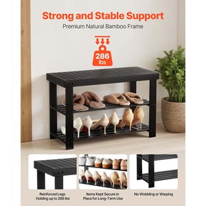 Moderna Scarpiera a 3 Ripiani in Bambù con Panca, Capacità 130 kg, 70 x 29 x 45 cm, Organizer per Ingresso di Casa - Product Image 3