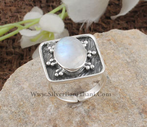 925 Sterling <b>Silver</b> Bezel Setting Rainbow Moonstone Handmade Classic <b>Boho</b> Dainty Solitaire Wedding <b>Ring</b> Certified Jaipur - Product Image 6