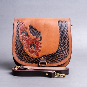 LW Women's Genuine Leather Bohemian Sling Bag Multi-Function Fashion Clutch <b>Handbag</b> with Embroidery & Chains Decoration Winter - Product Image 5
