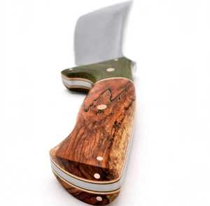Couteau utilitaire artisanal à finition satinée, lame en acier inoxydable, manche en bois d'olivier et micarta vert, OEM disponible - Product Image 5