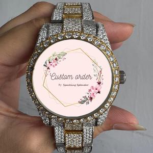 นาฬิกาข้อมือผู้ชายแบบอัตโนมัติ สองสี ประดับเพชรโมอิสซาไนต์ หน้าปัดกระจก 20 มม. ตัวเลขโรมัน ประดับเพชรเต็มเรือน สไตล์ฮิปฮอป - Product Image 1