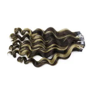 Preço de fábrica Top Grade Piano Cor Clip Em 18 Polegadas Extensões De Cabelo Humano Grampo Ondulado Do Corpo Em Extensões De Cabelo 100 Cabelo Humano