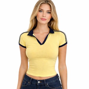 Chemise polo en coton et élasthanne pour femmes, manches courtes, broderie personnalisée, décontractée, pour le golf, vente en gros d'usine - Product Image 1