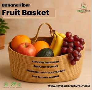 Panier à fruits tissé en fibre de banane |   Bol de rangement écologique pour la cuisine |   Organisateur de produits alimentaires décoratif et léger en bois naturel - Product Image 1