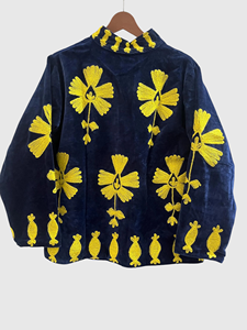 Blouson en velours brodé à la main avec col mandarin, manches longues, taille plus, vêtements d'automne pour femmes, longueur normale pour adultes - Product Image 4