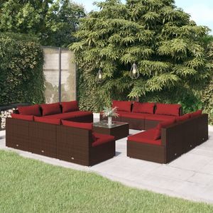 Set salotto da 13 pezzi in Poly Rattan marrone con cuscini per mobili da esterno - Product Image 1