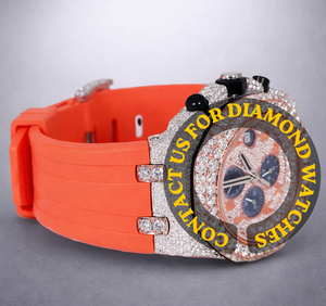 นาฬิกาเพชรโมอิสซาไนต์สุดหรูที่เป็นที่ต้องการอย่างมากสำหรับผู้ชาย ของขวัญวันครบรอบแต่งงานสำหรับผู้ชาย และนาฬิกาสายยางสีส้มสำหรับผู้ชาย - Product Image 4