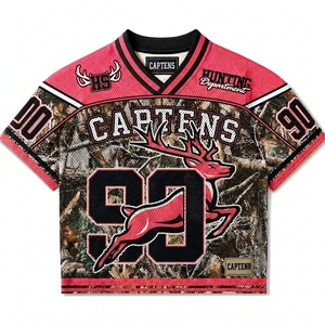 T-shirt en maille surdimensionné personnalisé, coupe courte et carrée, maillot de football par sublimation, haut streetwear rétro camouflage - Product Image 2