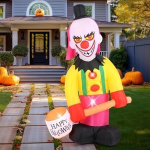Clown Gonfiabile di Halloween 5.9x7.9 FT con Martello e Occhi Lampeggianti in PVC - Product Image 2