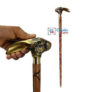 Antique <b>Style</b> Deluxe Walking Stick & Cane Beautiful Golden Rabbit <b>Head</b> Handle Aluminum Wood Handmade European Gift for Men/Women - Product Image 1