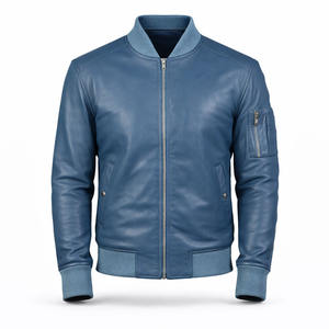 Chaqueta Bomber Clásica de Cuero Genuino Azul para Hombre de SAAR INDUSTRIES, Impermeable, Resistente al Viento, Informal, a la Moda, de Invierno, Personalizada - Product Image 1