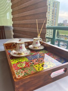 ถาดไม้เคลือบเรซิ่นพิมพ์ลายเคลือบเงาสำหรับเสิร์ฟขนมหวานและเค้ก  อุปกรณ์ตกแต่งเค้ก - Product Image 4