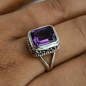 Natural Amethyst <b>Ring</b> 925 Sterling <b>Silver</b> Bezel Setting Boho Statement Women Handmade Purple <b>Emerald</b> Cut Gemstone Jewelry Gift - Product Image 5