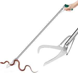 蛇架52英寸超长蛇钳爬行抓取器捕捉器，不锈钢和宽颚拾取工具蛇棒