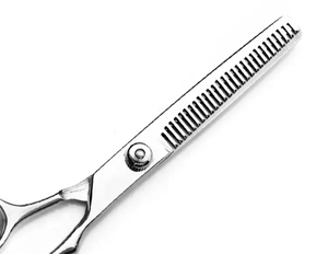 Kit de coiffure professionnel en acier inoxydable poli miroir avec ciseaux à effiler, ciseaux de coiffure et rasoir, avec peigne, en vente - Product Image 4