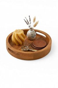 Plateau de service rond avec poignées, plateau décoratif en bois pour la maison, la cuisine, la table basse, le petit-déjeuner - Product Image 2