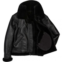 Bomber en cuir B-3 peau de mouton pour homme avec doublure en fausse fourrure-noir