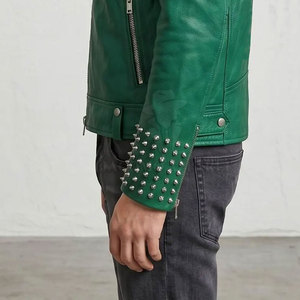 Factory Made Premium Stylish Men <b>Rhinestone</b> Winter Leather <b>Jacket</b> Motorcycle Biker Zip Front Fashion Outerwear - Product Image 6